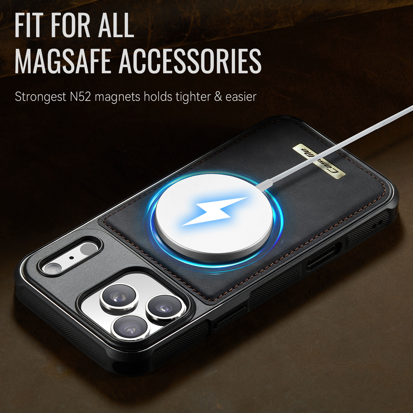 iPhone 18 Pro Max / iPhone 17 Pro Max Magnetisch leren TPU backcover met verhoogde camerarand - Zwart