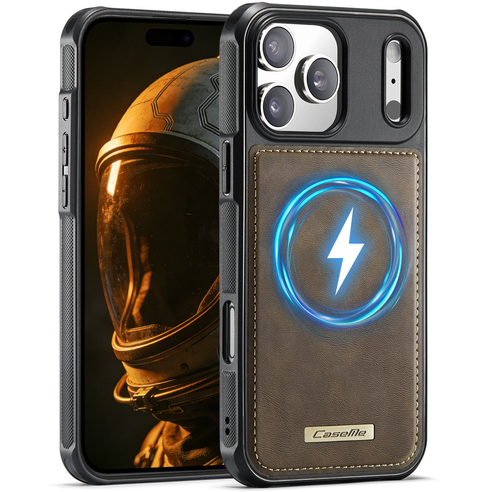 iPhone 18 Pro Max / iPhone 17 Pro Max Magnetisch leren TPU backcover met verhoogde camerarand - Bruin