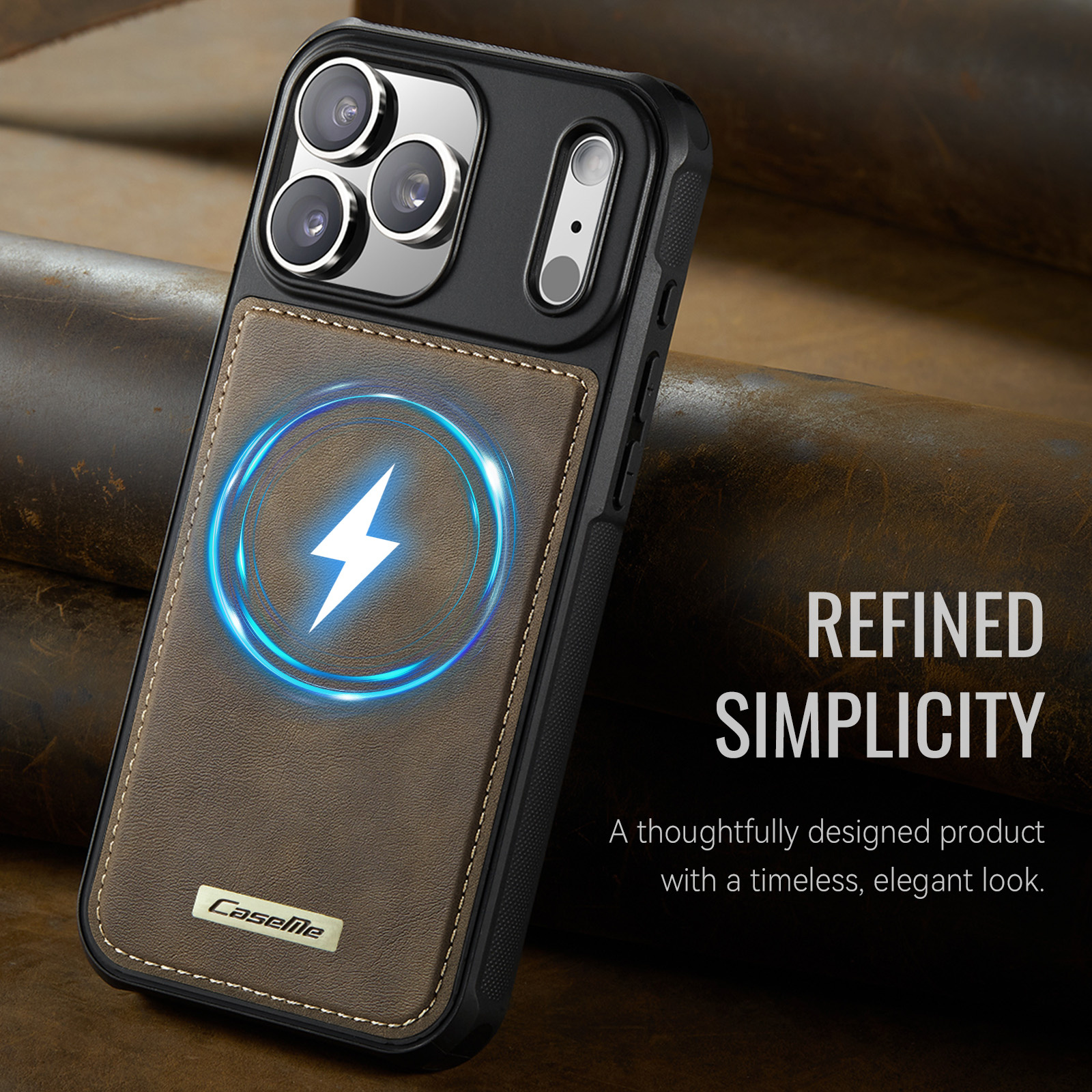 iPhone 18 Pro Max / iPhone 17 Pro Max Magnetisch leren TPU backcover met verhoogde camerarand - Bruin