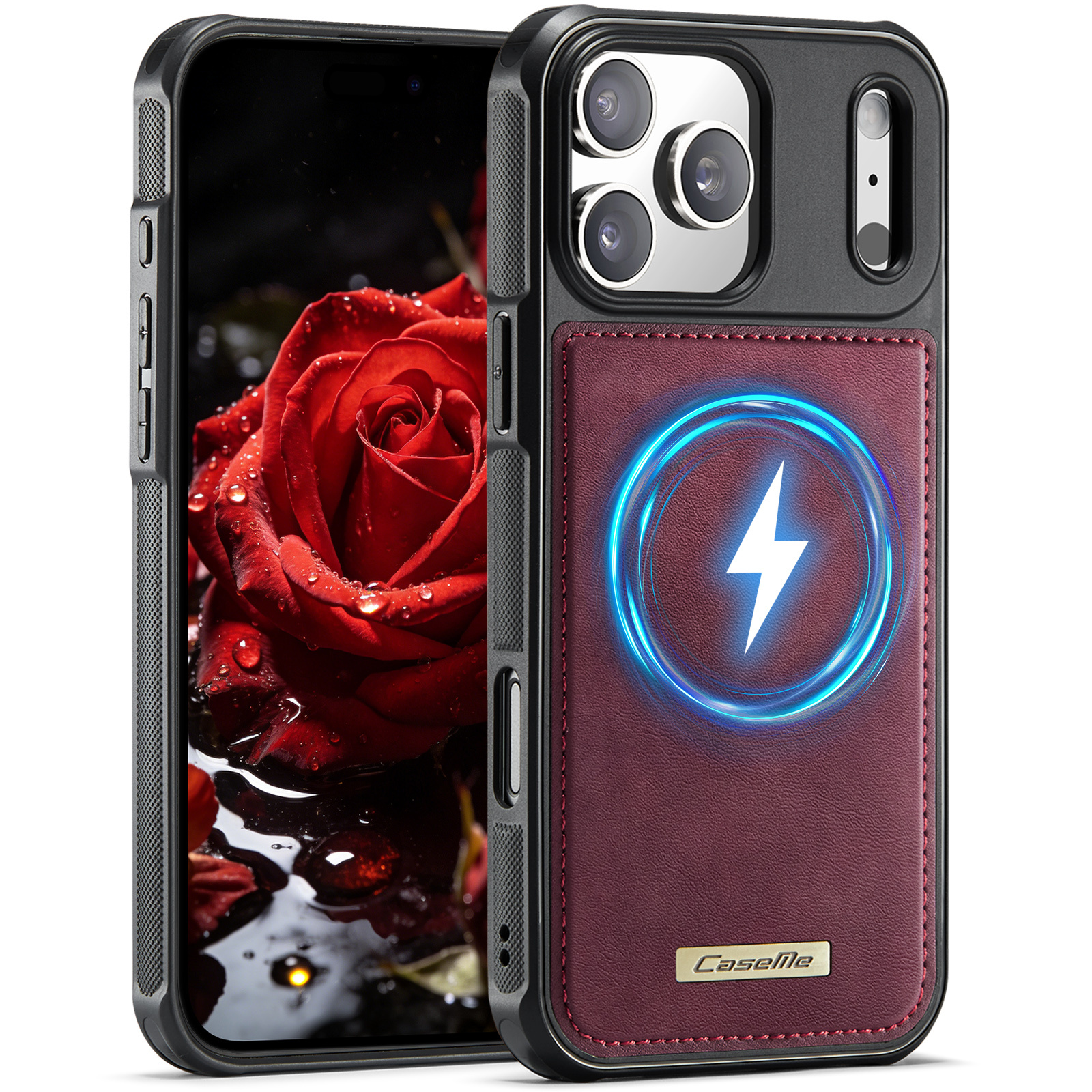 iPhone 18 Pro Max / iPhone 17 Pro Max Magnetisch leren TPU backcover met verhoogde camerarand - Rood