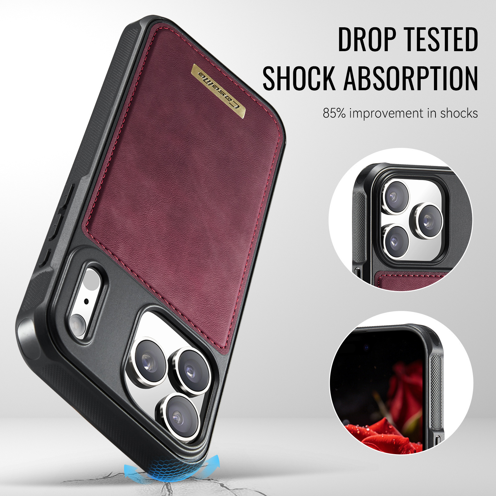 iPhone 18 Pro Max / iPhone 17 Pro Max Magnetisch leren TPU backcover met verhoogde camerarand - Rood