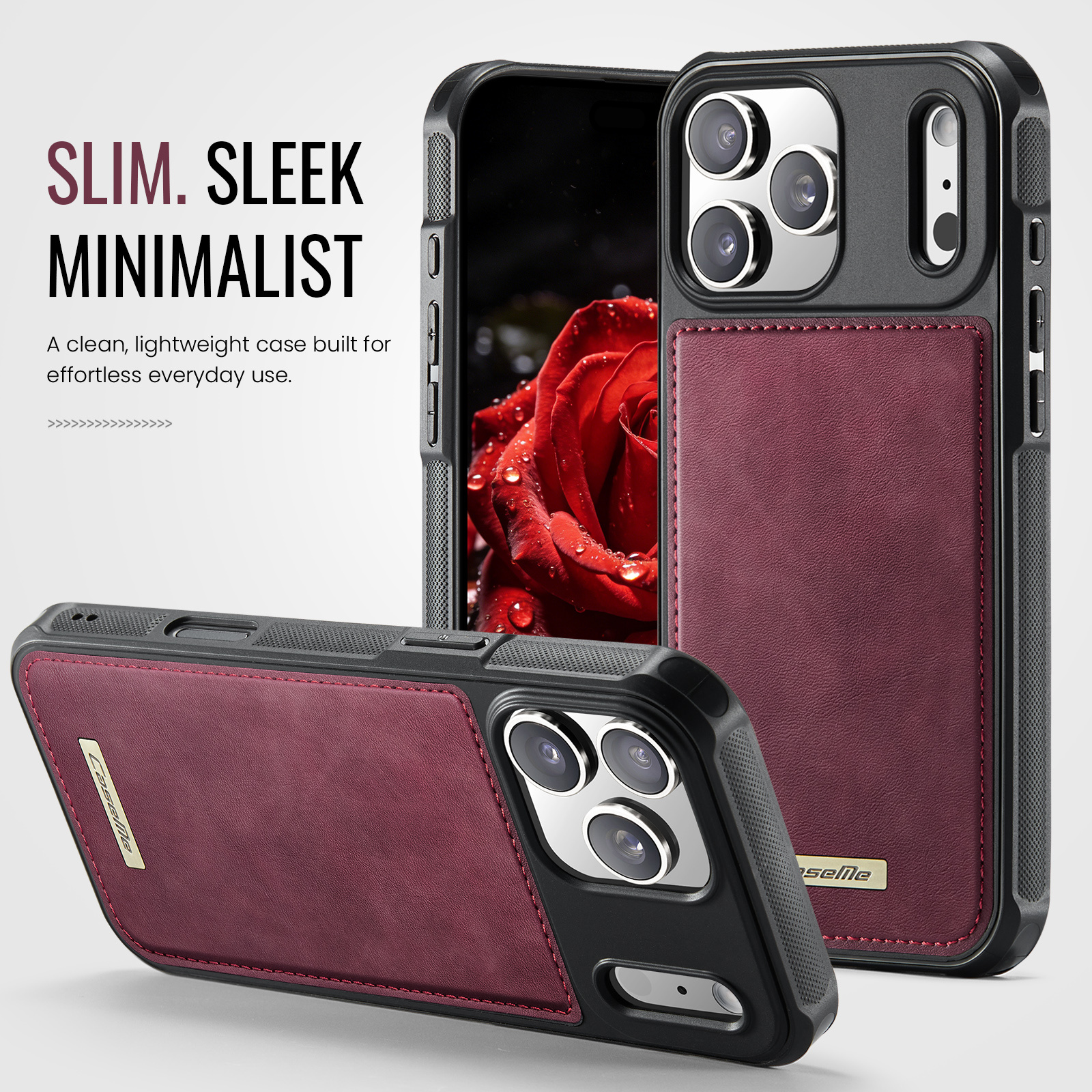 iPhone 18 Pro Max / iPhone 17 Pro Max Magnetisch leren TPU backcover met verhoogde camerarand - Rood