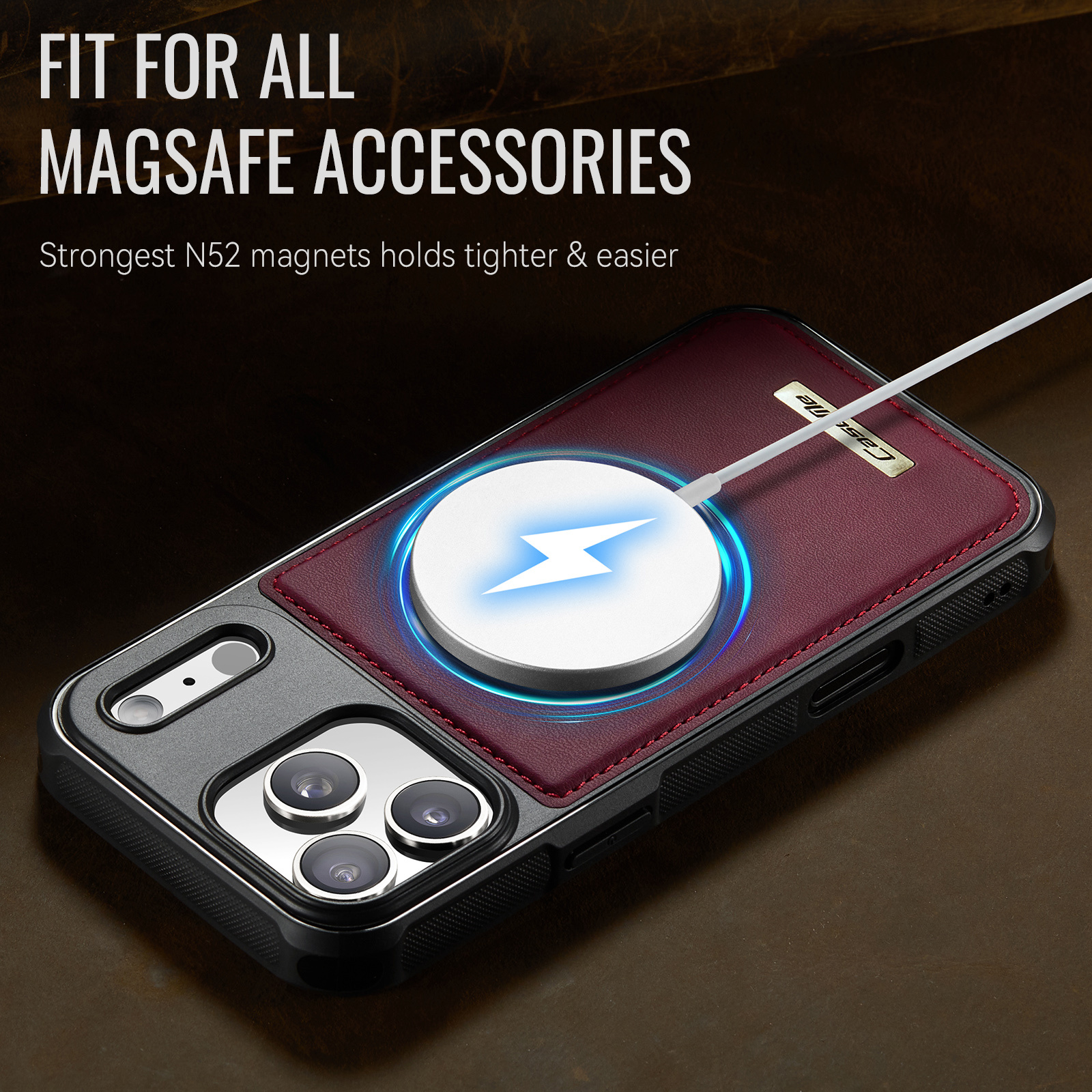 iPhone 18 Pro Max / iPhone 17 Pro Max Magnetisch leren TPU backcover met verhoogde camerarand - Rood