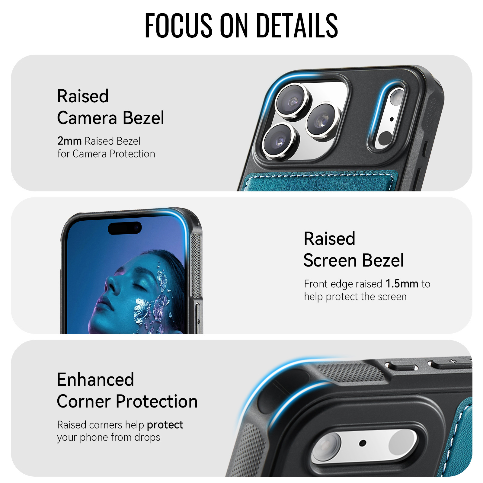 iPhone 18 Pro Max / iPhone 17 Pro Max Magnetisch leren TPU backcover met verhoogde camerarand - Petrol