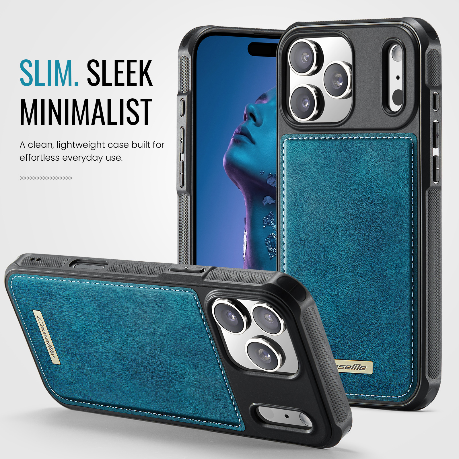 iPhone 18 Pro Max / iPhone 17 Pro Max Magnetisch leren TPU backcover met verhoogde camerarand - Petrol