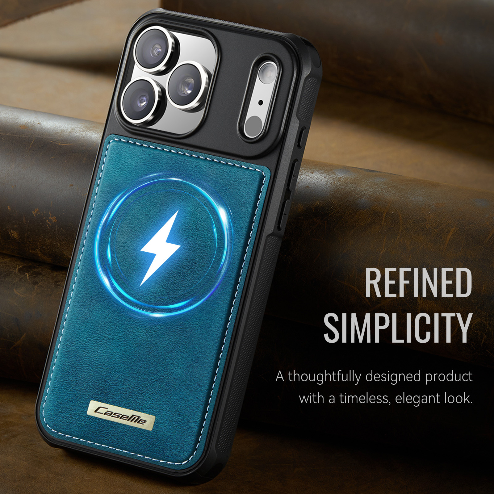 iPhone 18 Pro Max / iPhone 17 Pro Max Magnetisch leren TPU backcover met verhoogde camerarand - Petrol