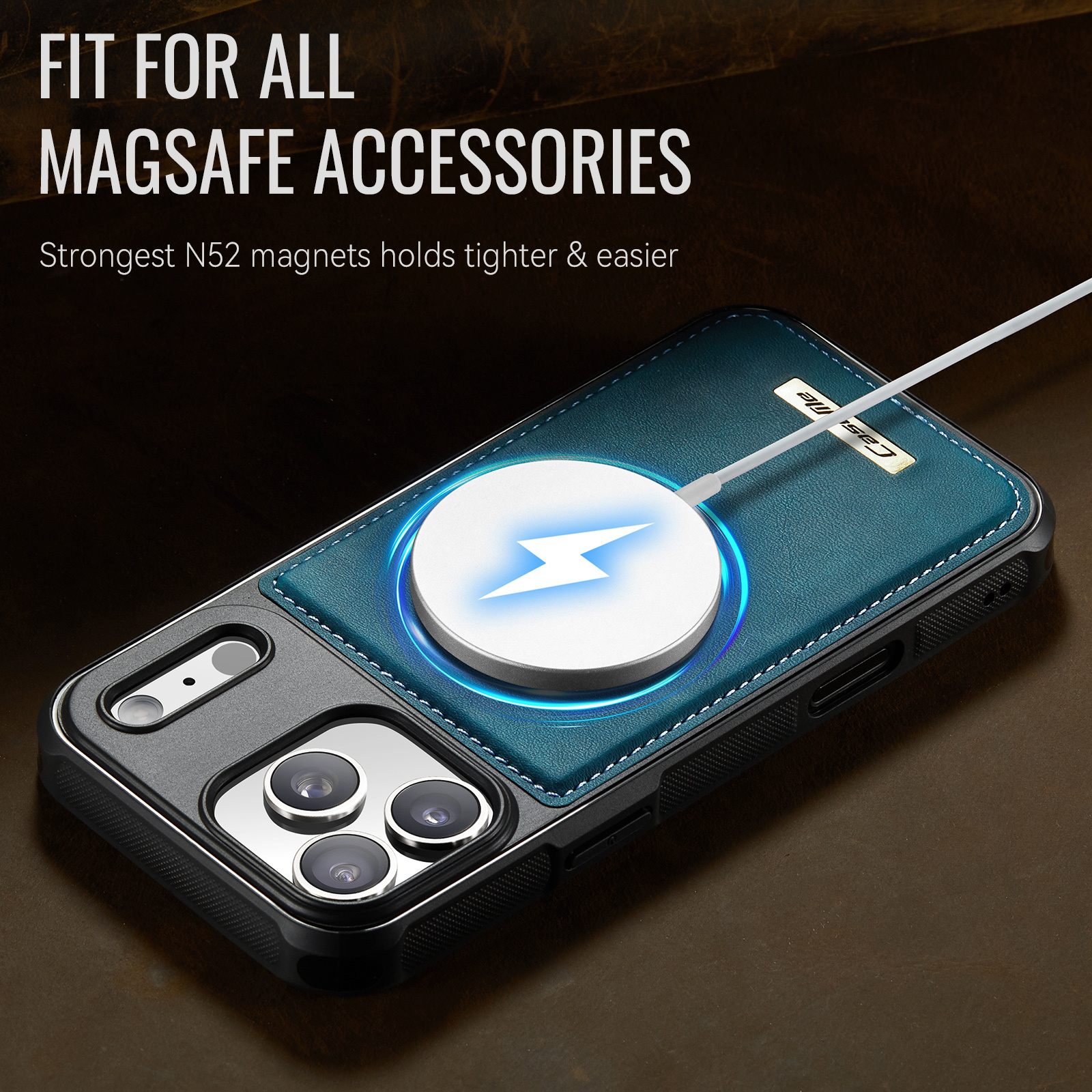 iPhone 18 Pro Max / iPhone 17 Pro Max Magnetisch leren TPU backcover met verhoogde camerarand - Petrol