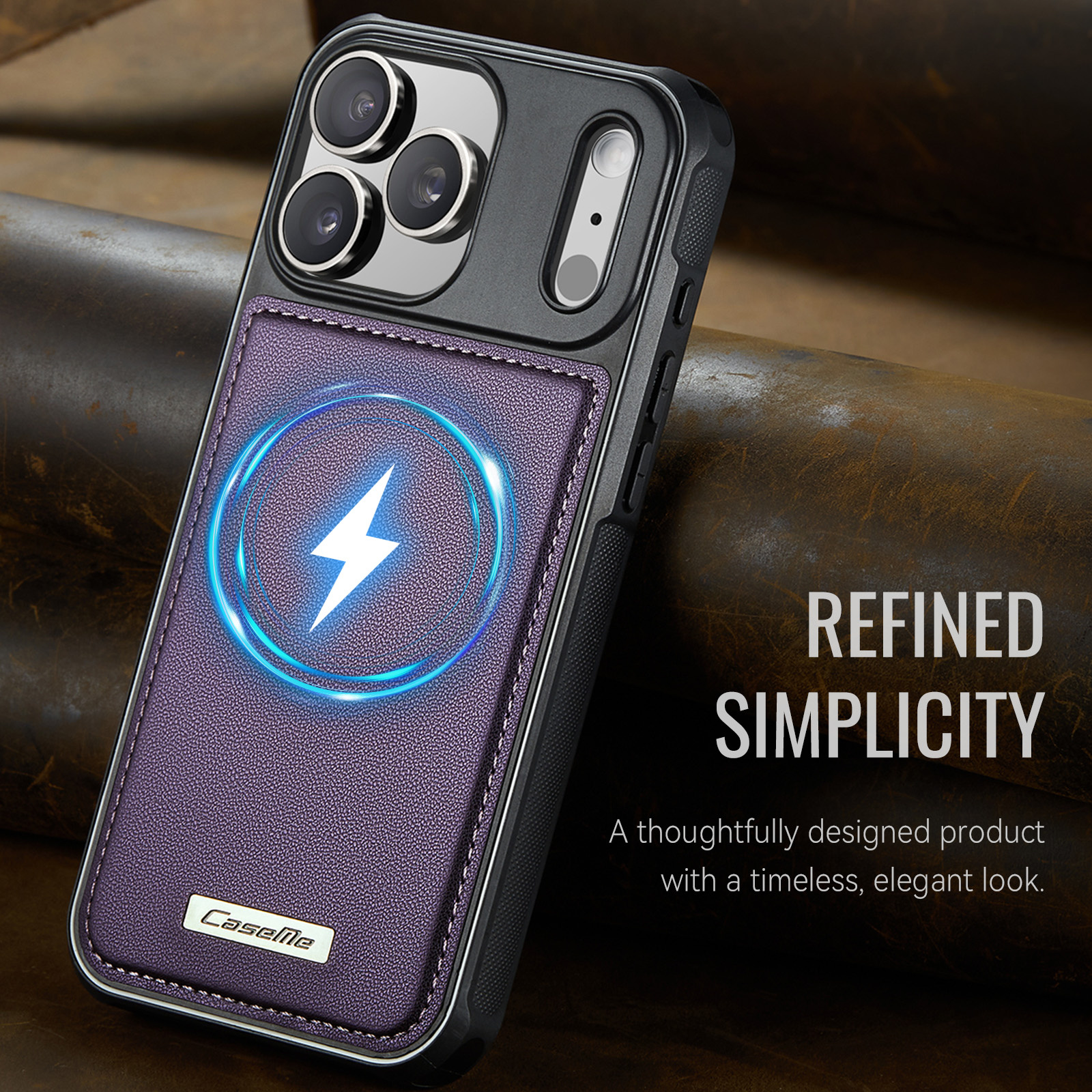 iPhone 18 Pro Max / iPhone 17 Pro Max Magnetisch leren TPU backcover met verhoogde camerarand - Paars