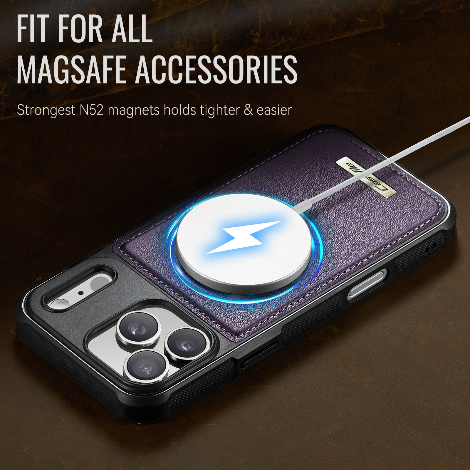 iPhone 18 Pro Max / iPhone 17 Pro Max Magnetisch leren TPU backcover met verhoogde camerarand - Paars