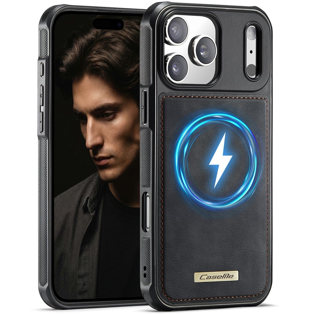 iPhone 18 Pro / iPhone 17 Pro Magnetisch leren TPU backcover met verhoogde camerarand - Zwart