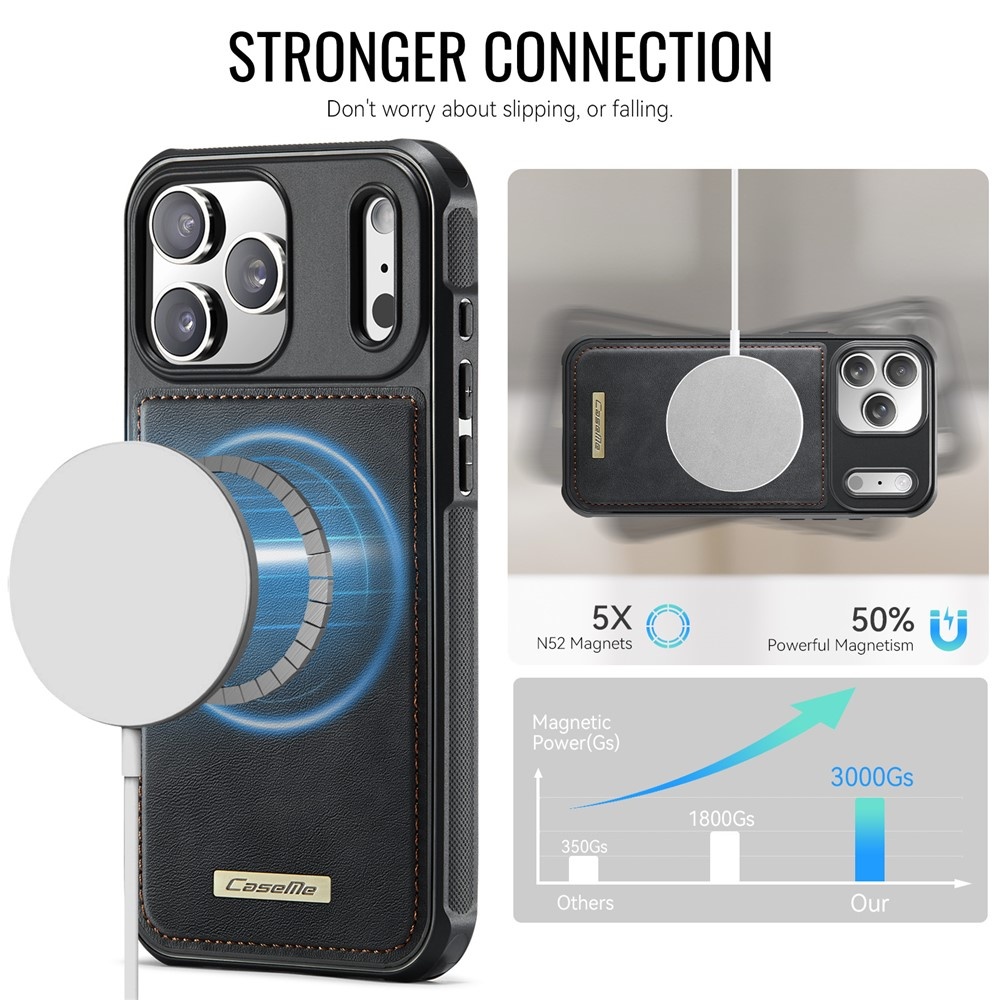 iPhone 18 Pro / iPhone 17 Pro Magnetisch leren TPU backcover met verhoogde camerarand - Zwart