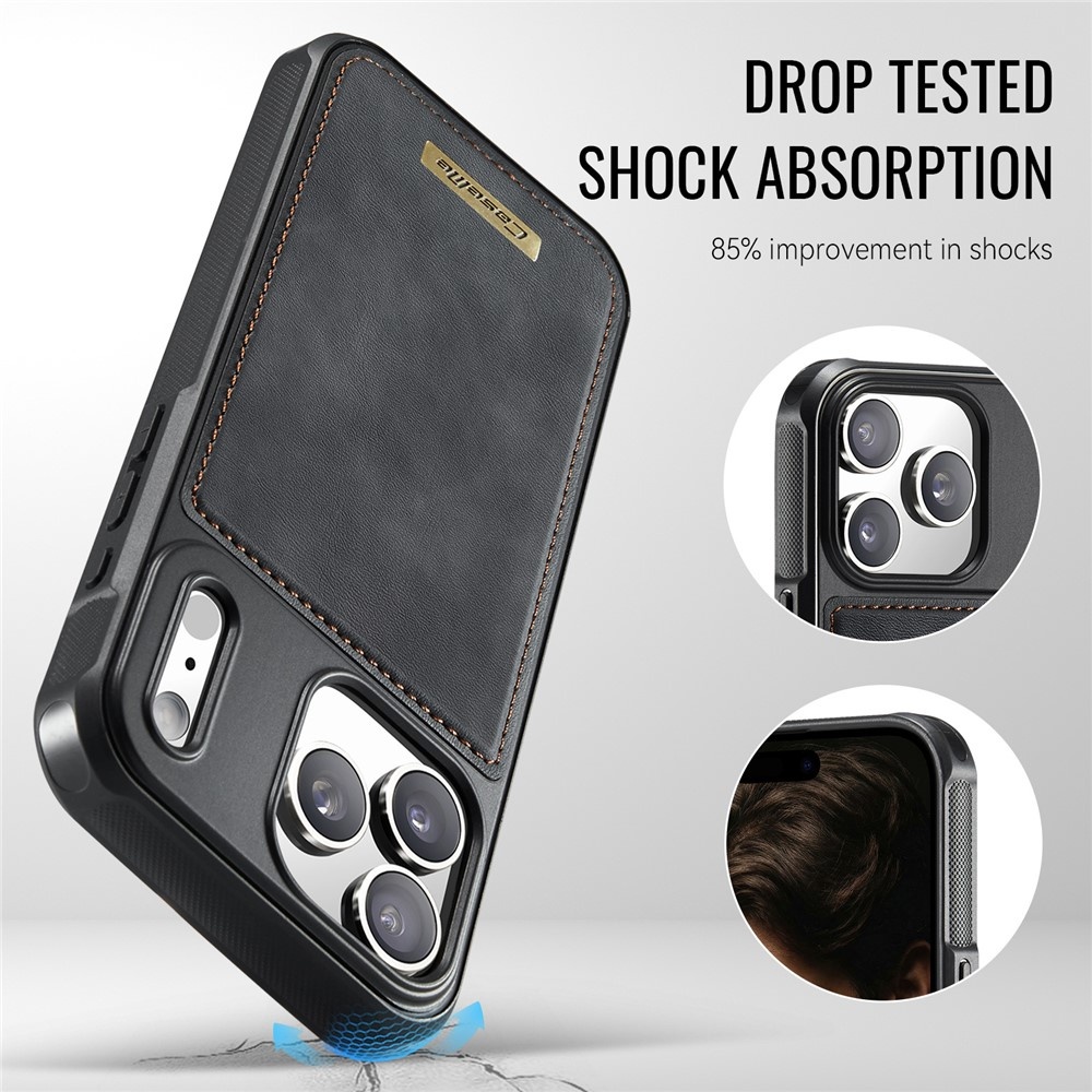 iPhone 18 Pro / iPhone 17 Pro Magnetisch leren TPU backcover met verhoogde camerarand - Zwart