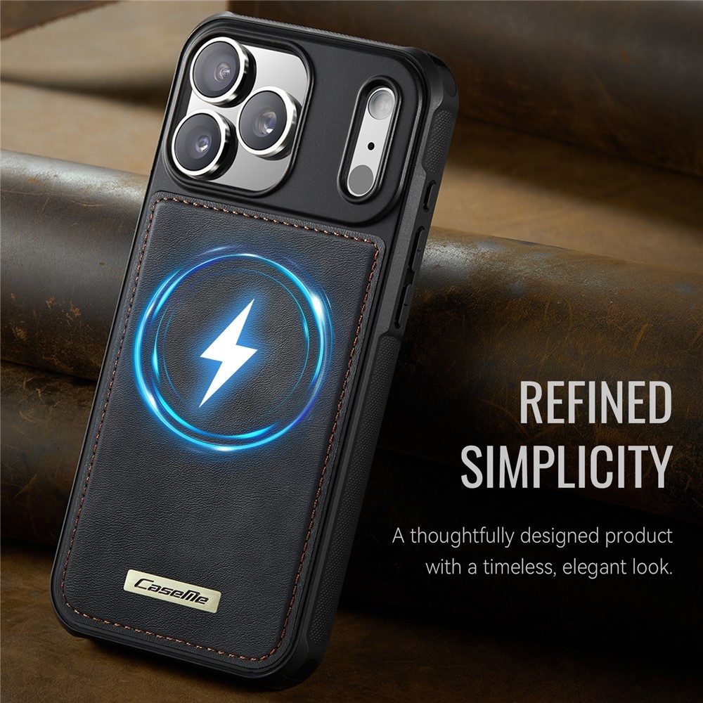 iPhone 18 Pro / iPhone 17 Pro Magnetisch leren TPU backcover met verhoogde camerarand - Zwart