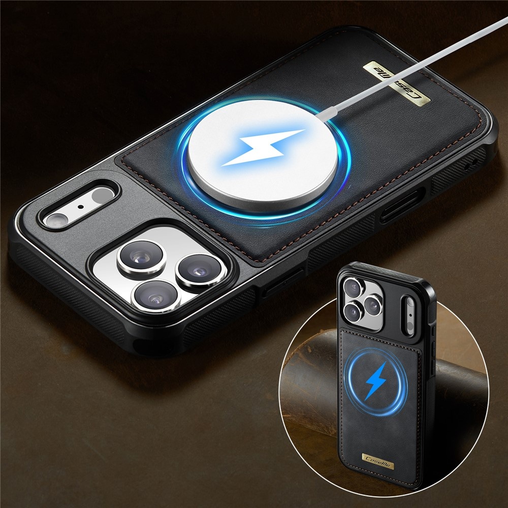 iPhone 18 Pro / iPhone 17 Pro Magnetisch leren TPU backcover met verhoogde camerarand - Zwart