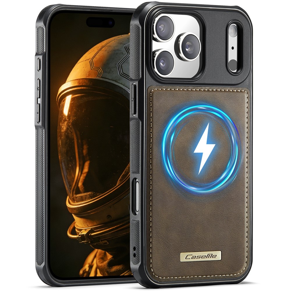 iPhone 18 Pro / iPhone 17 Pro Magnetisch leren TPU backcover met verhoogde camerarand - Bruin