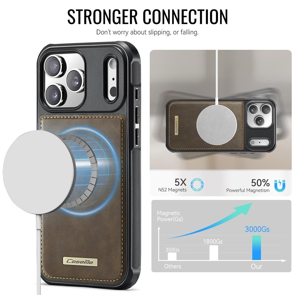 iPhone 18 Pro / iPhone 17 Pro Magnetisch leren TPU backcover met verhoogde camerarand - Bruin
