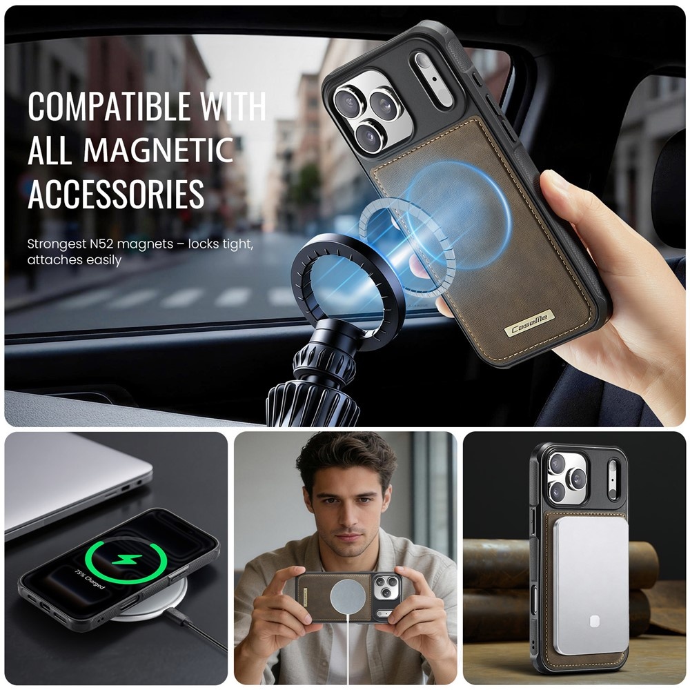 iPhone 18 Pro / iPhone 17 Pro Magnetisch leren TPU backcover met verhoogde camerarand - Bruin