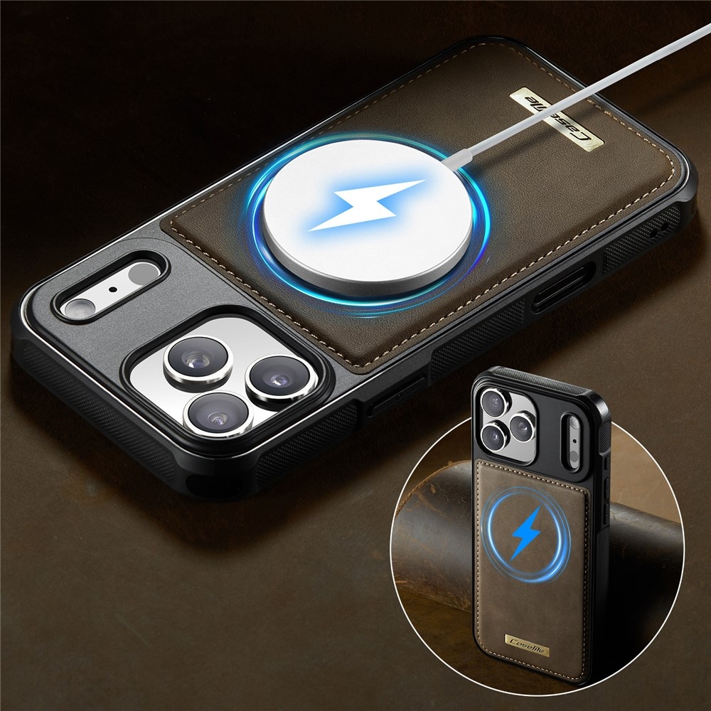 iPhone 18 Pro / iPhone 17 Pro Magnetisch leren TPU backcover met verhoogde camerarand - Bruin