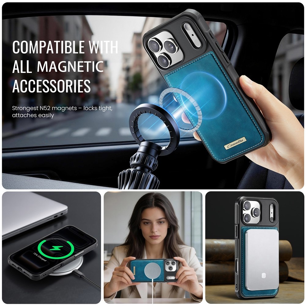 iPhone 18 Pro / iPhone 17 Pro Magnetisch leren TPU backcover met verhoogde camerarand - Petrol