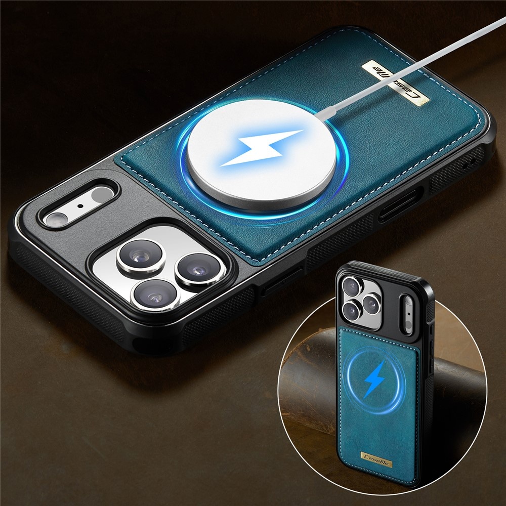 iPhone 18 Pro / iPhone 17 Pro Magnetisch leren TPU backcover met verhoogde camerarand - Petrol