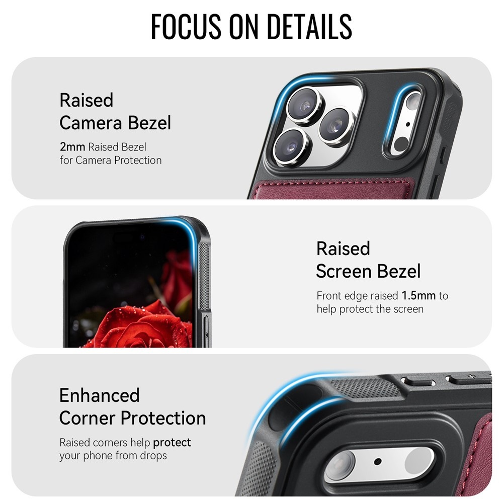 iPhone 18 Pro / iPhone 17 Pro Magnetisch leren TPU backcover met verhoogde camerarand - Rood