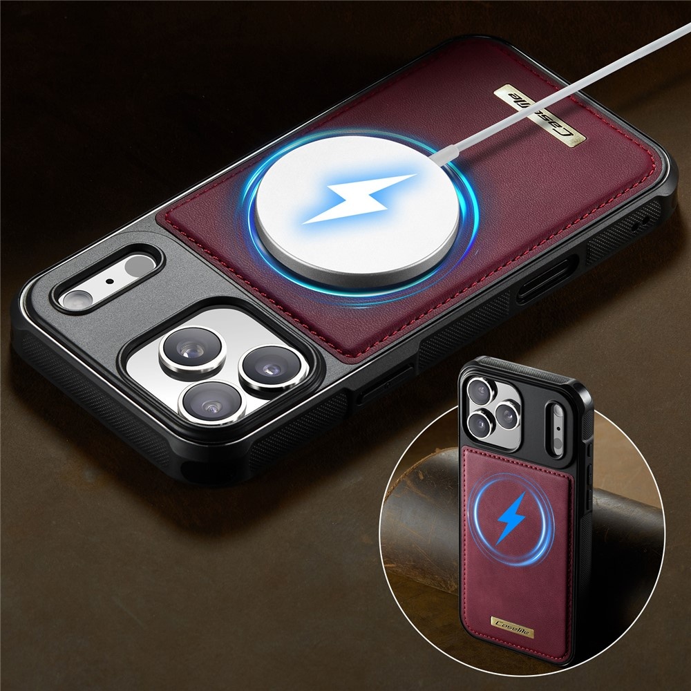 iPhone 18 Pro / iPhone 17 Pro Magnetisch leren TPU backcover met verhoogde camerarand - Rood
