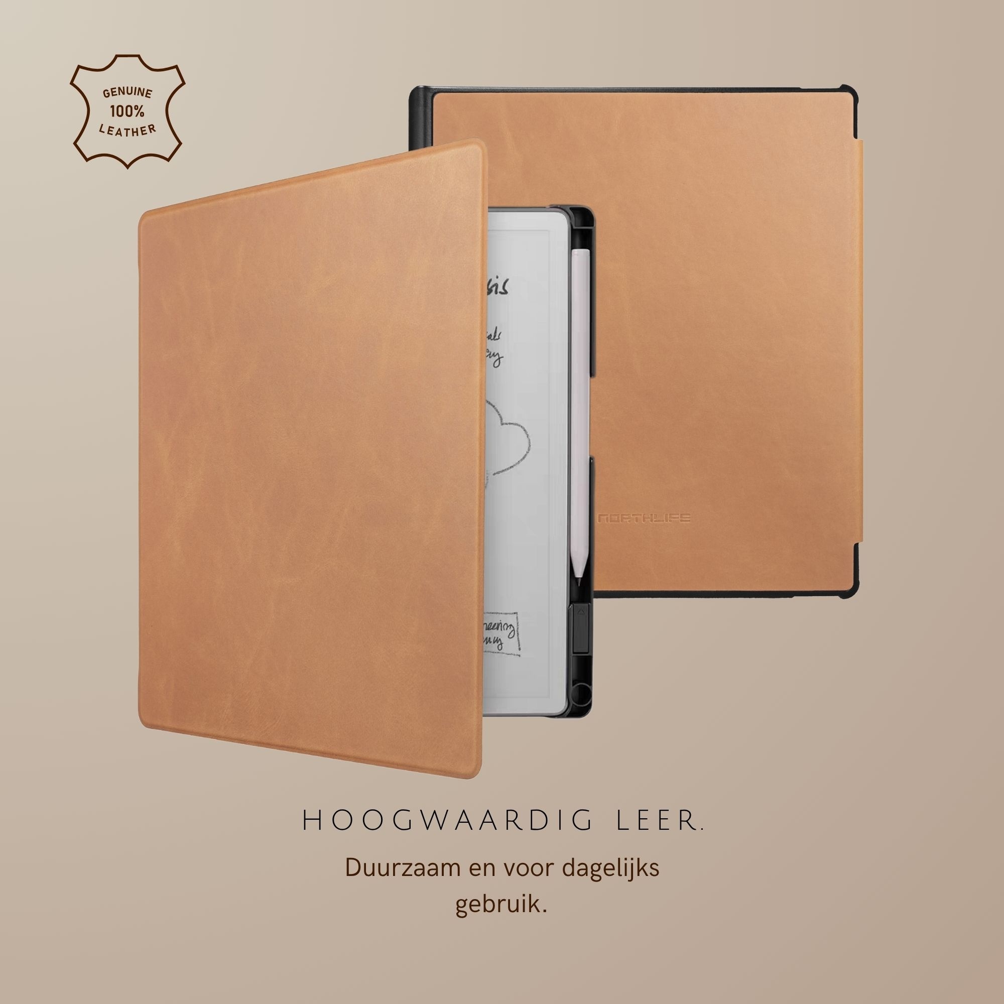 ReMarkable Paper Pure book folio echt leren cover hoes - Cognac