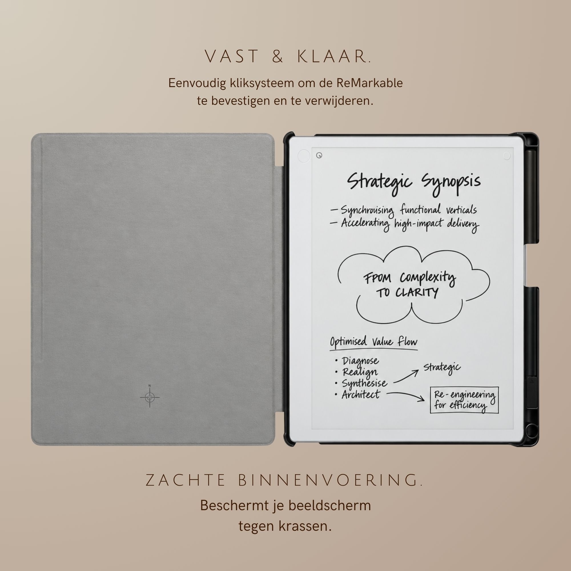 ReMarkable Paper Pure book folio echt leren cover hoes - Cognac