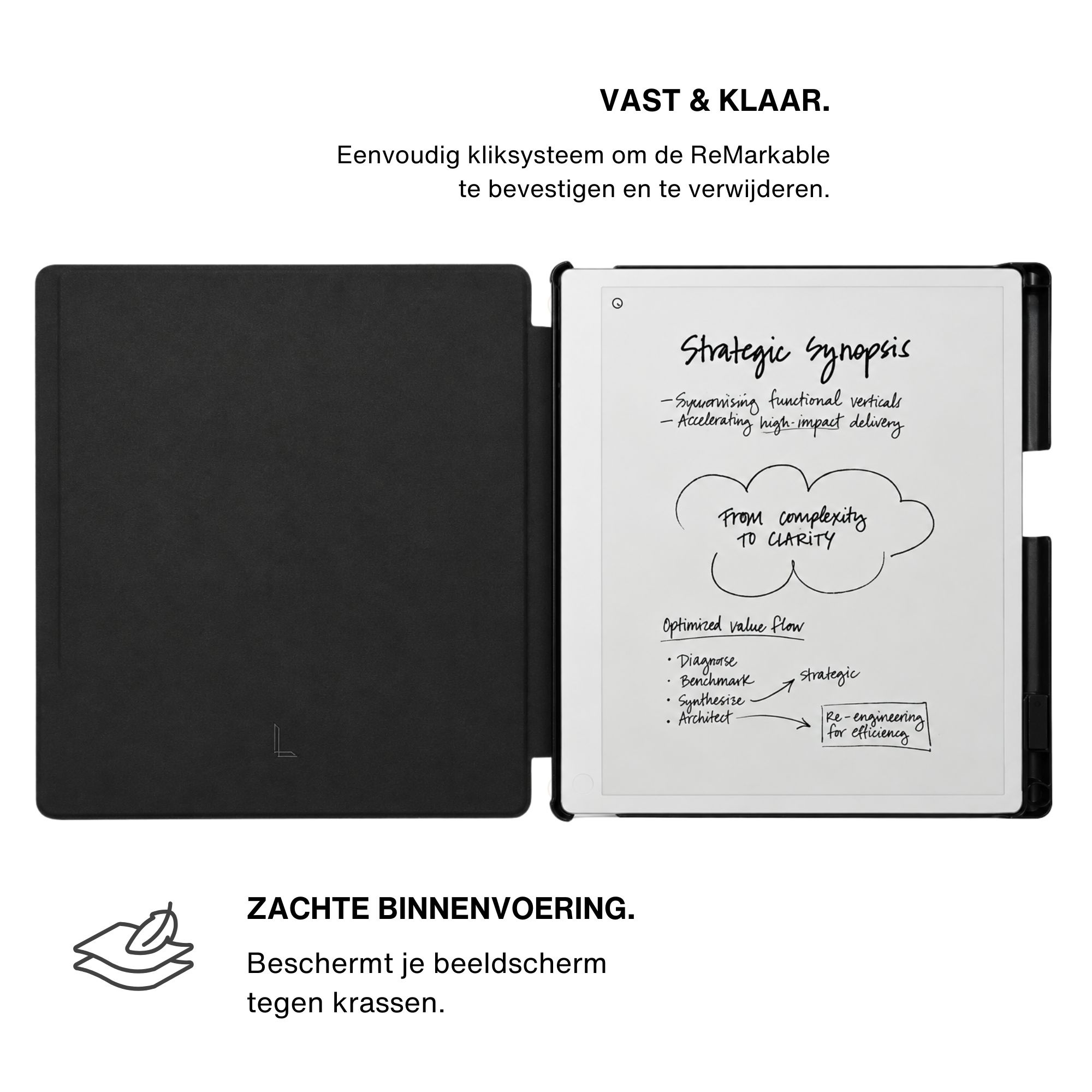 ReMarkable Paper Pure book folio sleepcover PU leren hoes met stylushouder en auto-wake - Zwart