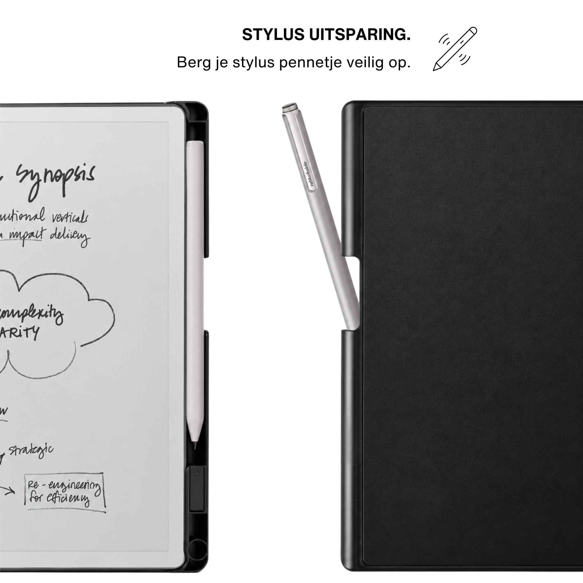 ReMarkable Paper Pure book folio sleepcover PU leren hoes met stylushouder en auto-wake - Zwart