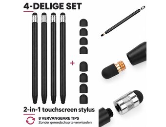 Casety 4 stuks stylus touchscreen pennetjes - Zwart