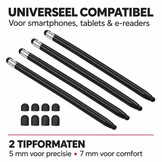 4 stuks universele 2-in-1 stylus touchscreen pennetjes voor smartphone, tablet en e-reader - Zwart