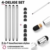 4 stuks universele 2-in-1 stylus touchscreen pennetjes voor smartphone, tablet en e-reader - Zilver