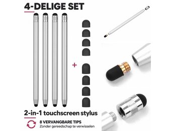 Casety 4 stuks stylus touchscreen pennetjes - Zilver