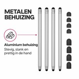 4 stuks universele 2-in-1 stylus touchscreen pennetjes voor smartphone, tablet en e-reader - Zilver