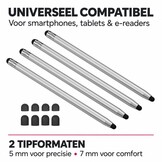4 stuks universele 2-in-1 stylus touchscreen pennetjes voor smartphone, tablet en e-reader - Zilver