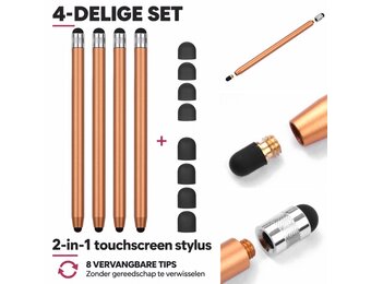 Casety 4 stuks stylus touchscreen pennetjes - Goud