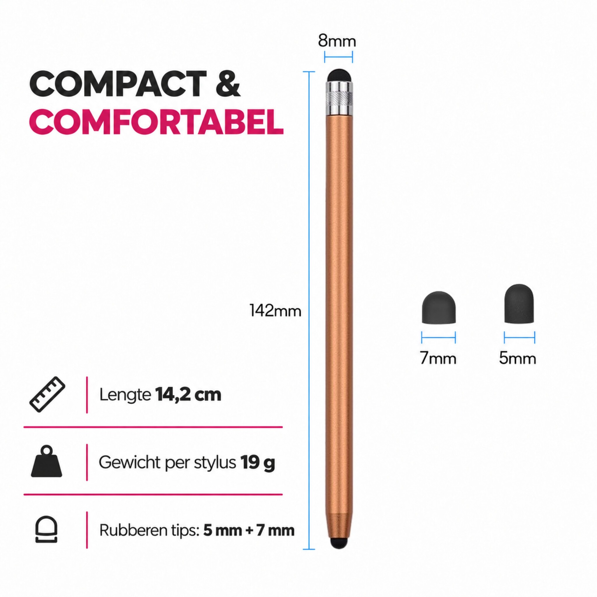 4 stuks universele 2-in-1 stylus touchscreen pennetjes voor smartphone, tablet en e-reader - Goud