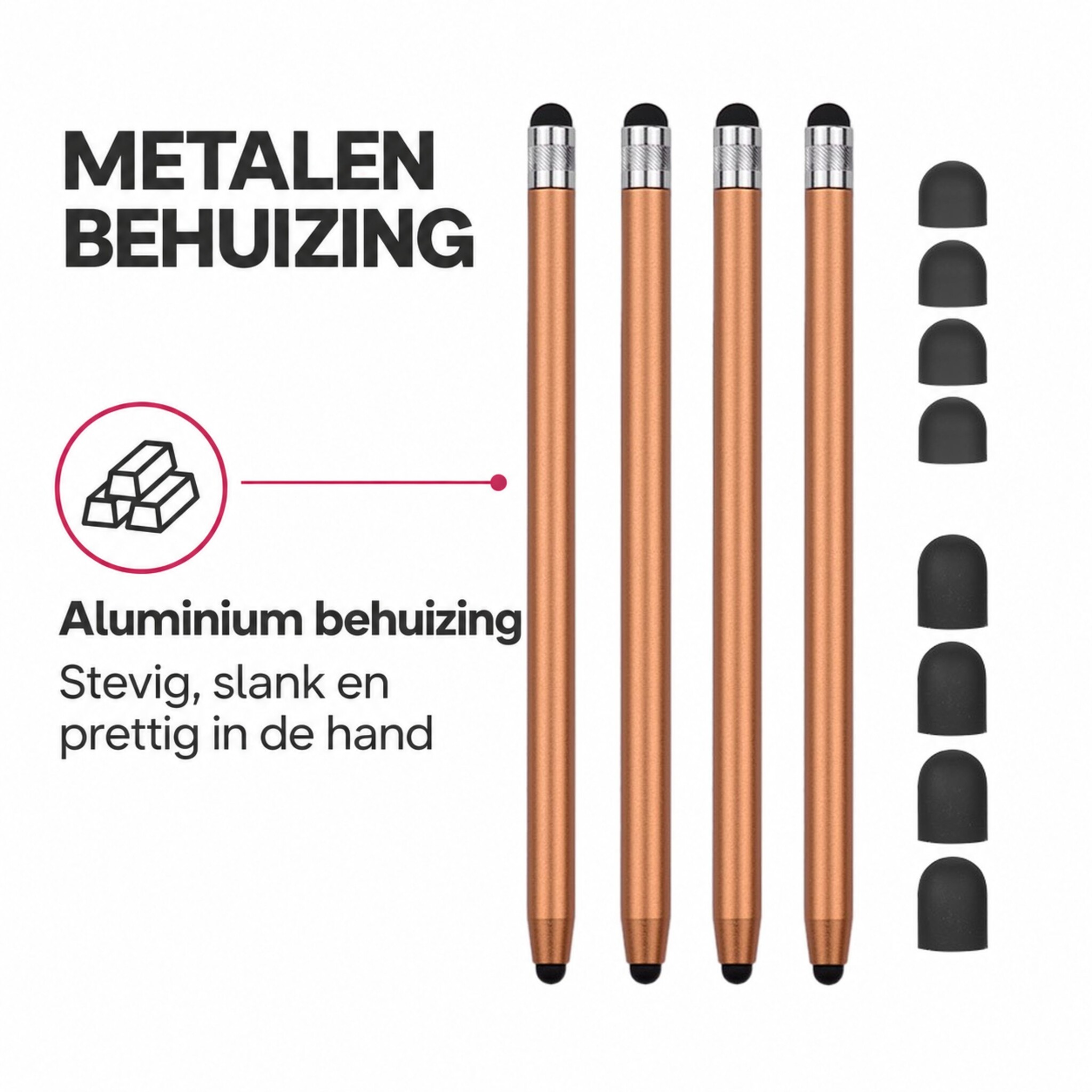 4 stuks universele 2-in-1 stylus touchscreen pennetjes voor smartphone, tablet en e-reader - Goud