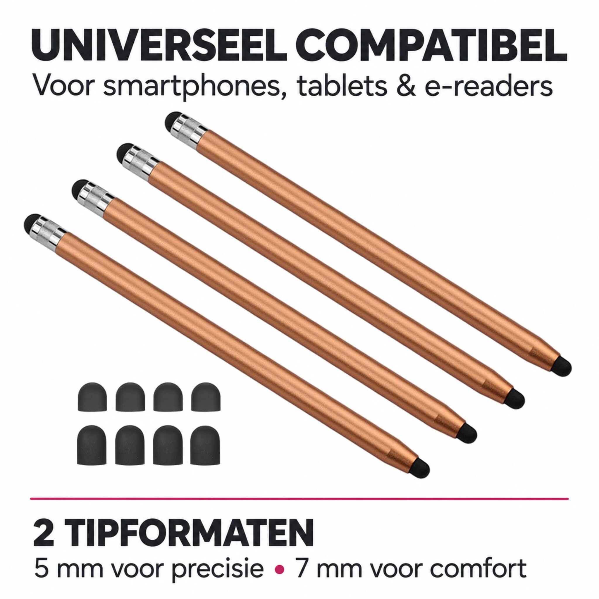 4 stuks universele 2-in-1 stylus touchscreen pennetjes voor smartphone, tablet en e-reader - Goud