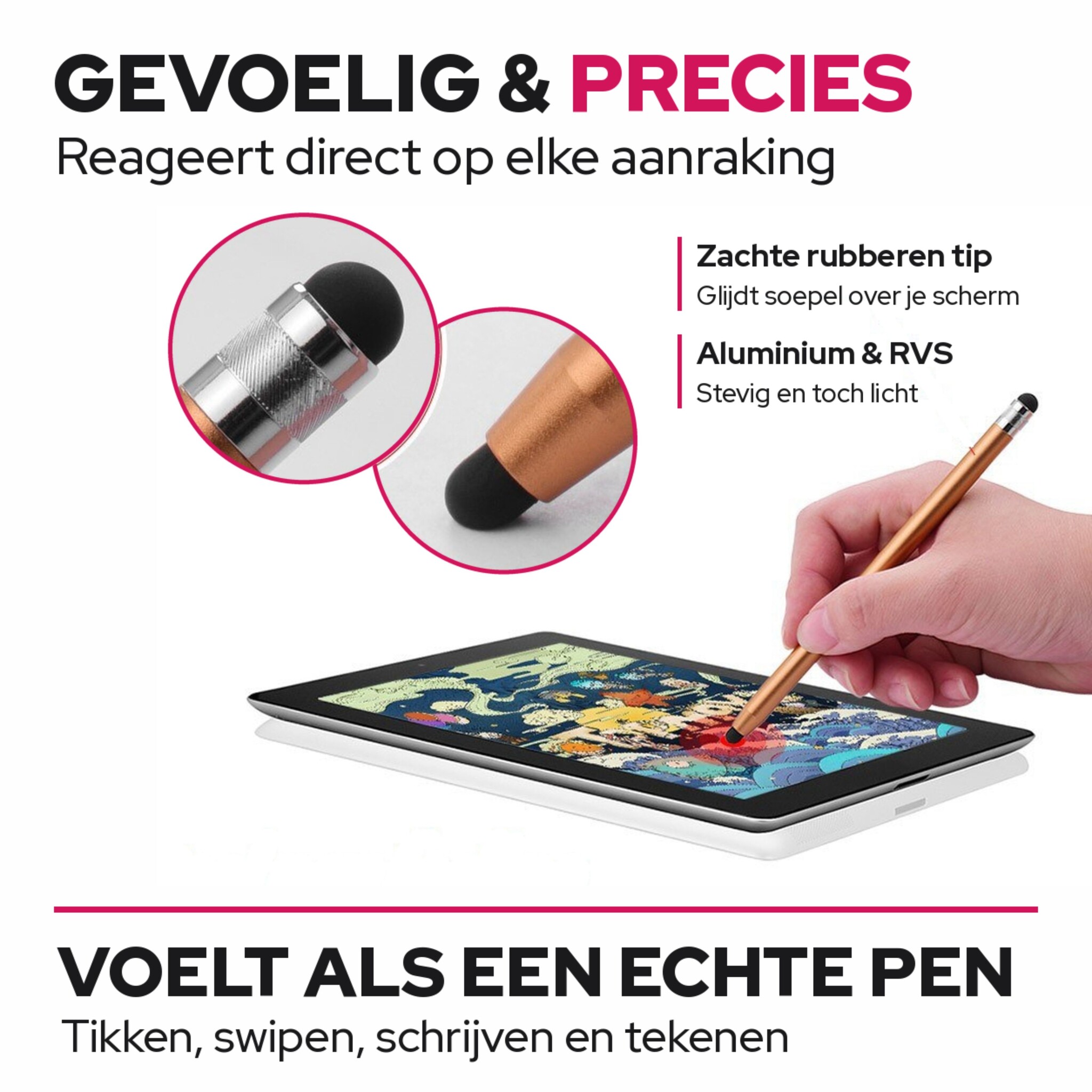 4 stuks universele 2-in-1 stylus touchscreen pennetjes voor smartphone, tablet en e-reader - Goud
