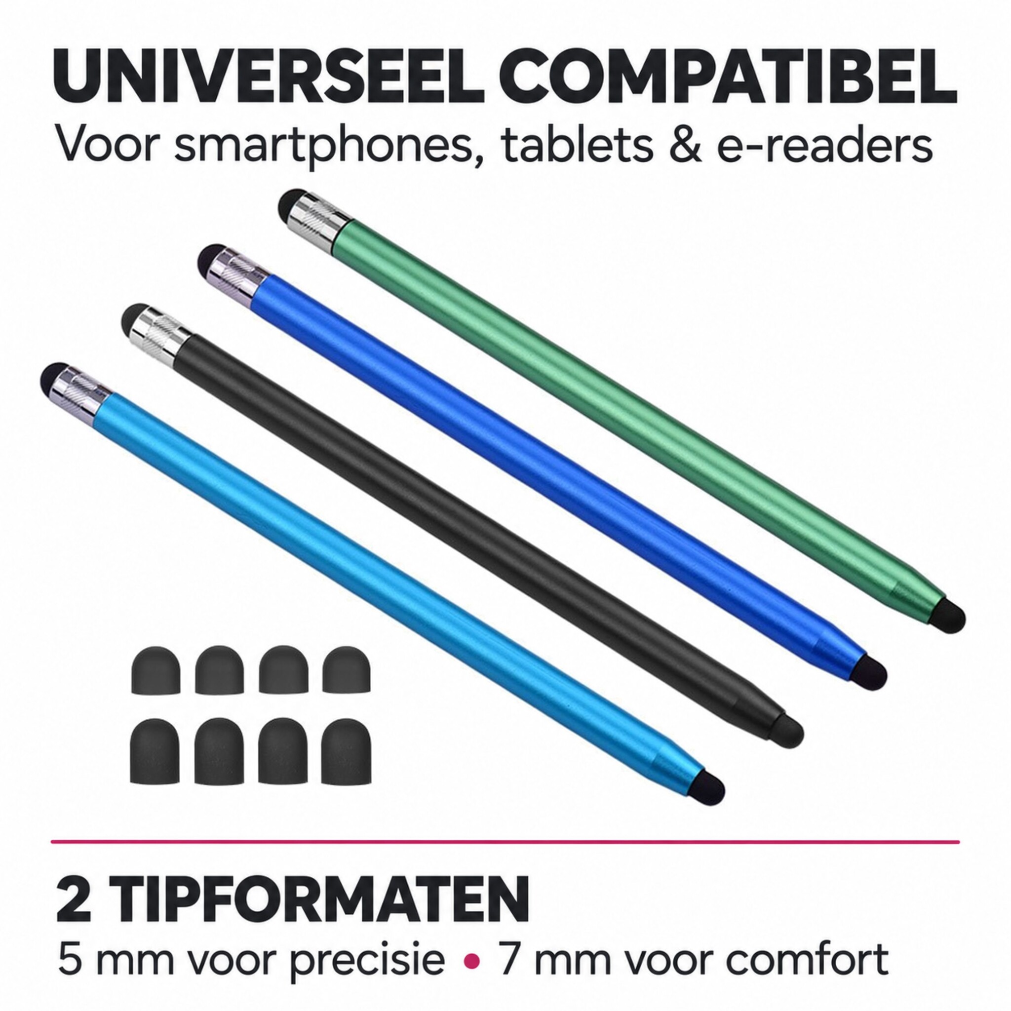 4 stuks universele 2-in-1 stylus touchscreen pennetjes voor smartphone, tablet en e-reader - Gemixte kleuren