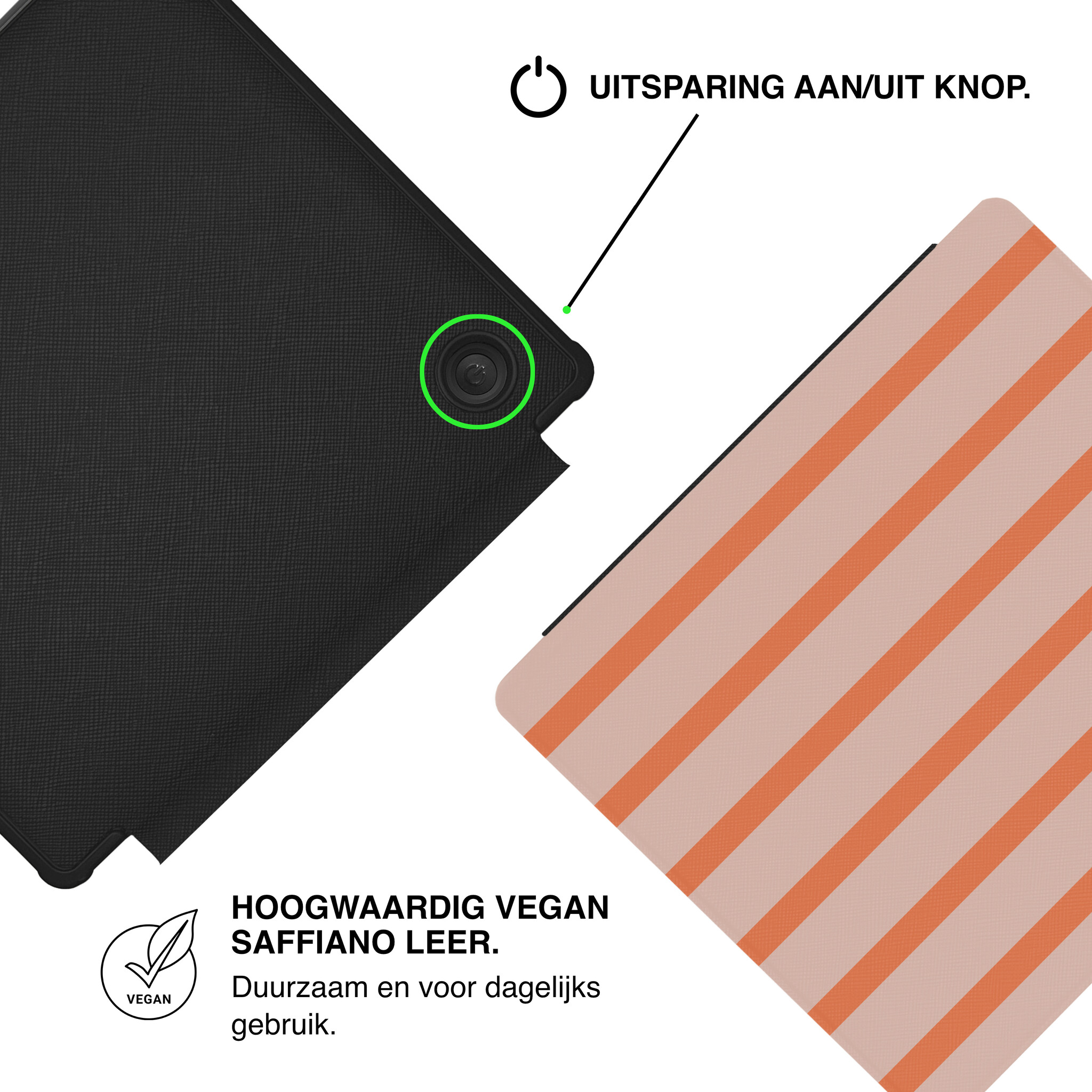 Kobo Libra Colour Hoesje - Vegan Saffiano Leren Sleep Cover - Met Handband en Auto Wake/Sleep - Tangerine Blush