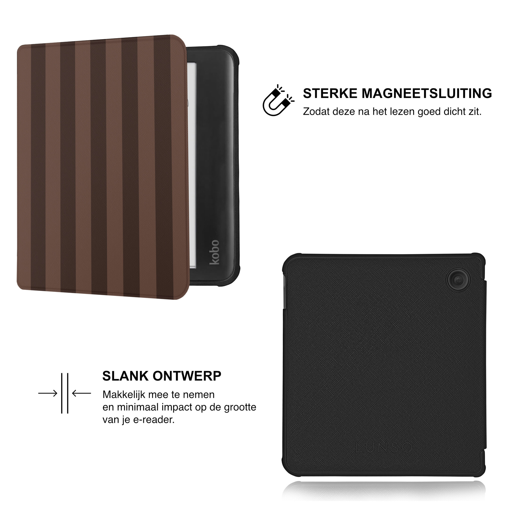 Kobo Libra Colour Hoesje - Vegan Saffiano Leren Sleep Cover - Met Handband en Auto Wake/Sleep - Espresso