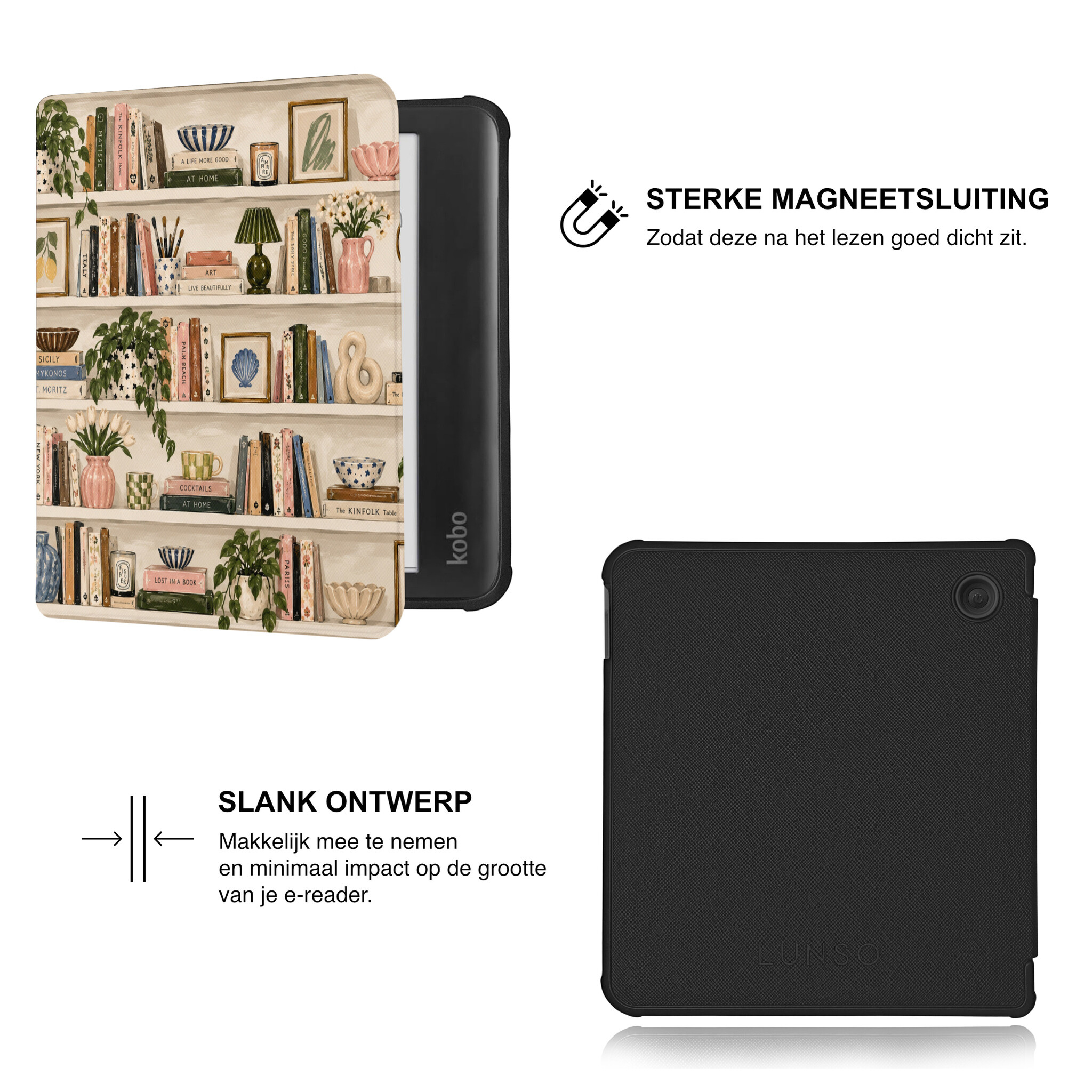 Kobo Libra Colour Hoesje - Vegan Saffiano Leren Sleep Cover - Met Handband en Auto Wake/Sleep - Libris
