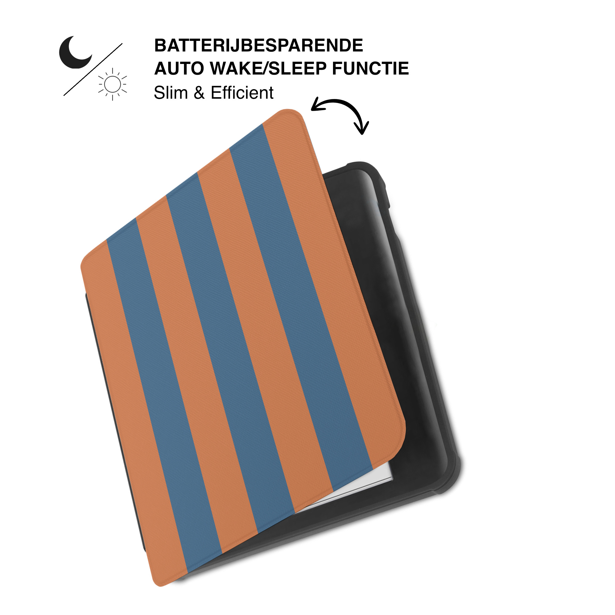 Kobo Libra Colour Hoesje - Vegan Saffiano Leren Sleep Cover - Met Handband en Auto Wake/Sleep - Rusty Blue