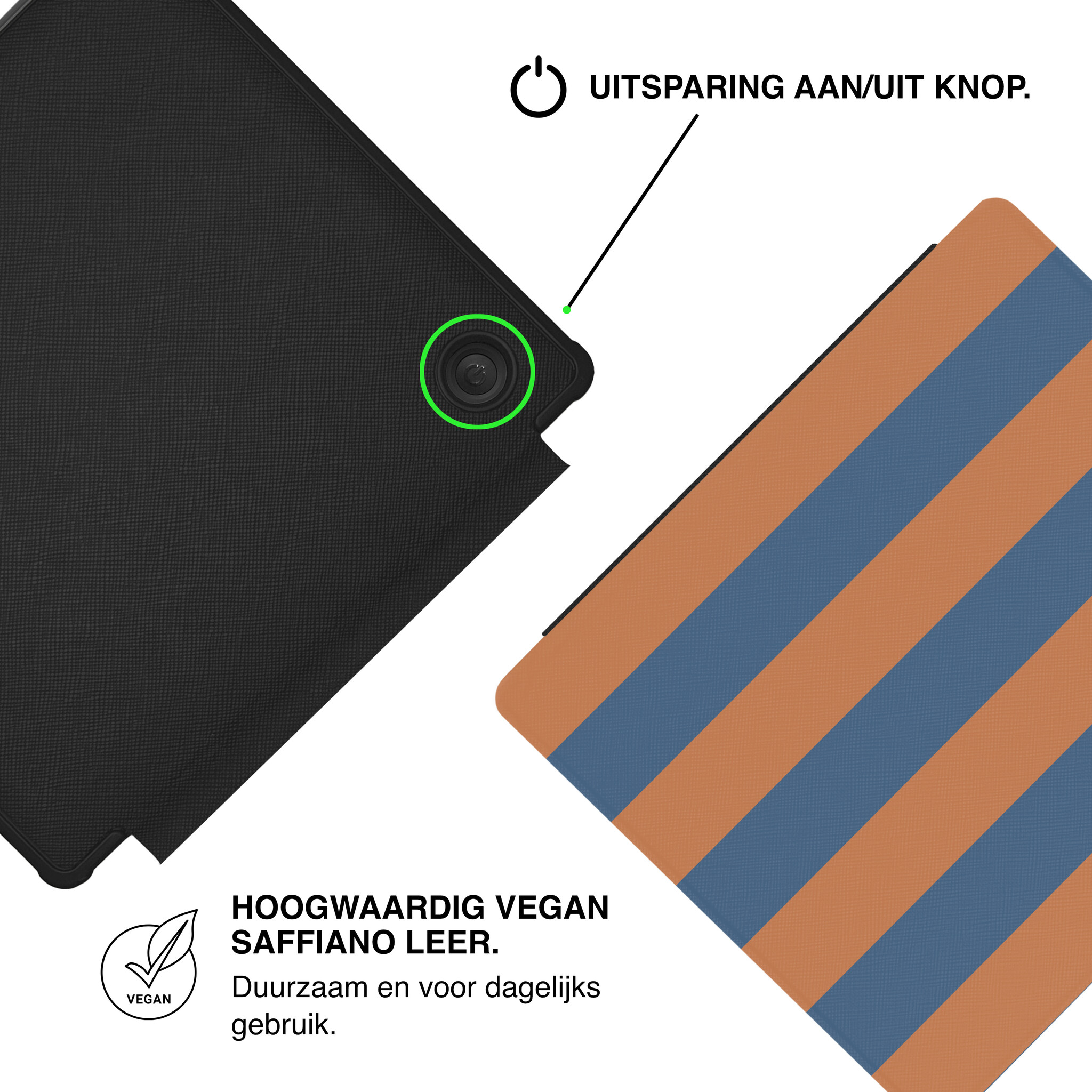 Kobo Libra Colour Hoesje - Vegan Saffiano Leren Sleep Cover - Met Handband en Auto Wake/Sleep - Rusty Blue