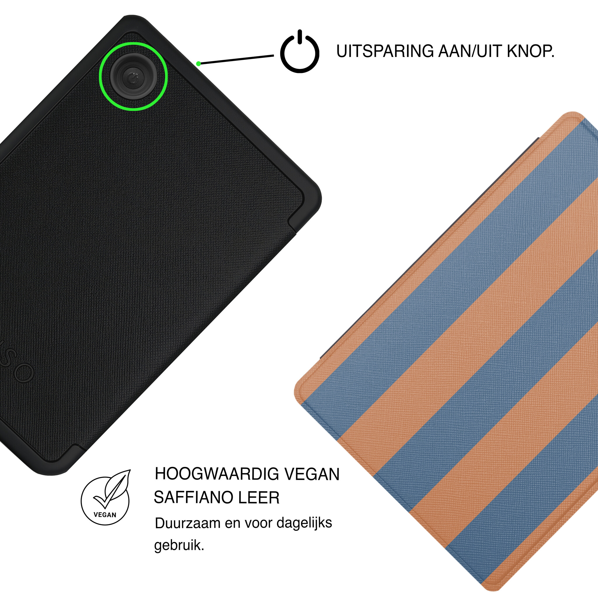 Kobo Clara BW / Clara Colour Hoesje - Vegan Saffiano Leren Sleep Cover - Met Handband en Auto Wake/Sleep - Rusty Blue