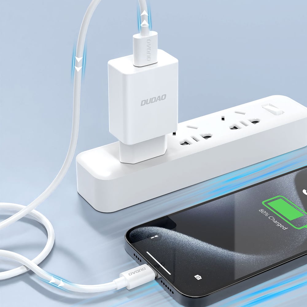EU stekker met USB-C oplader - USB-A naar USB-C oplaadkabel en datakabel - 2.1A - 1 Meter – Wit