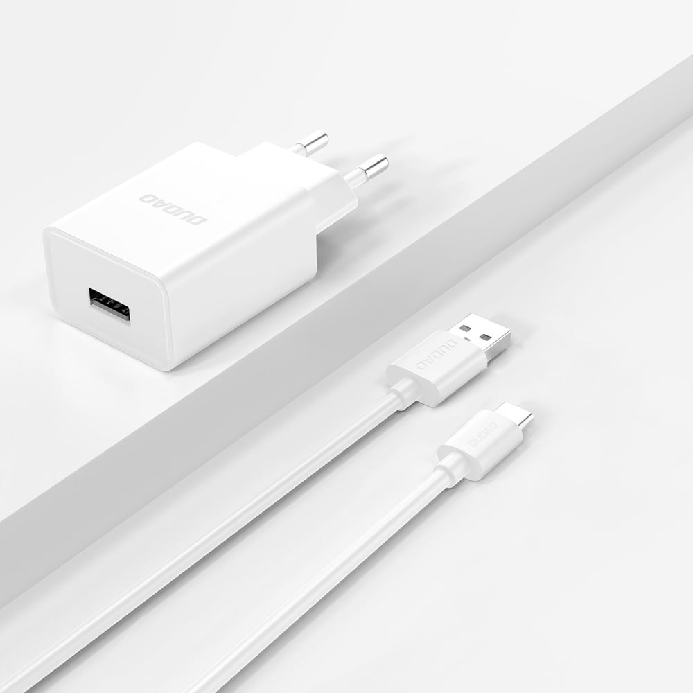 EU stekker met USB-C oplader - USB-A naar USB-C oplaadkabel en datakabel - 2.1A - 1 Meter – Wit